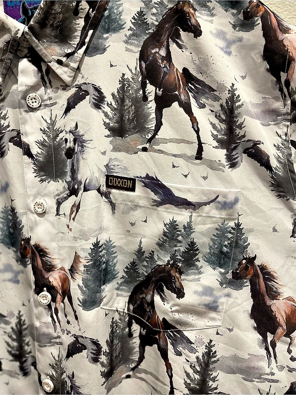 Dixxon Bronco Party Horse Print Button Down Shirt Size 2X - Picture 4 of 6